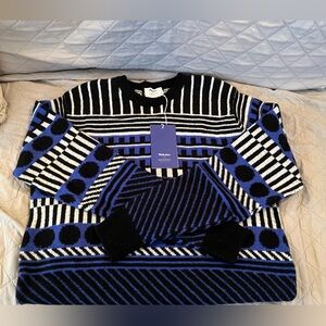 Walala and Sunspel Sweater - bold black blue and white